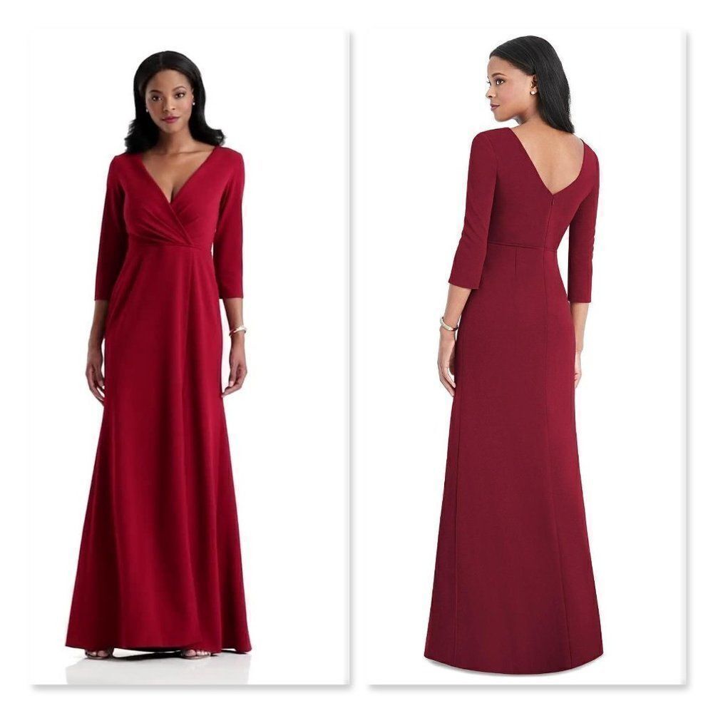 After Six Surplice Stretch Crepe Trumpet Gown